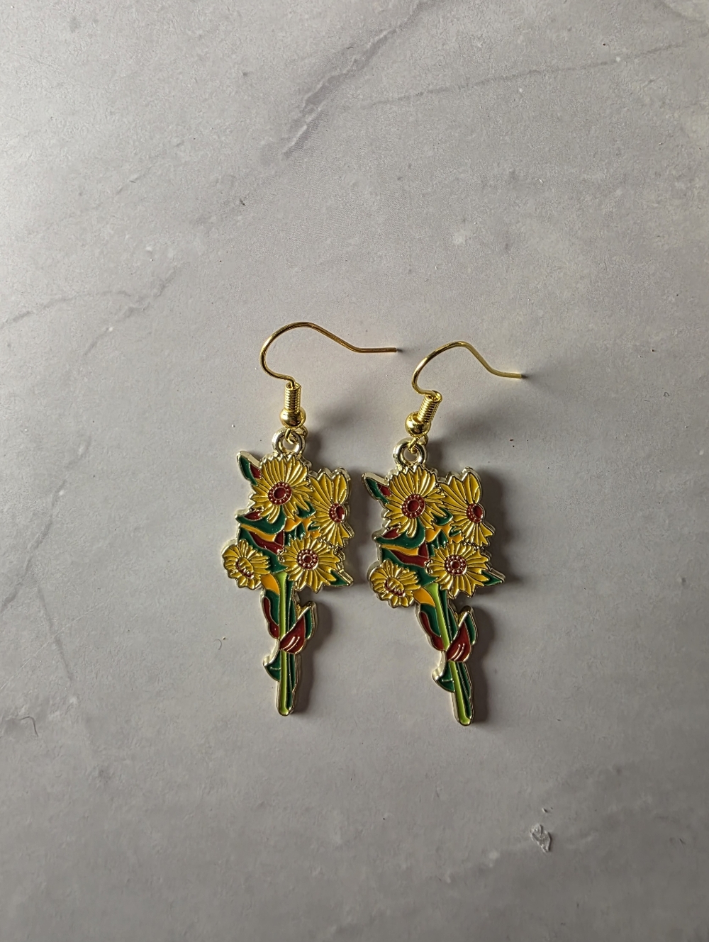 Sunflower Enamel Drop Earrings - Picture 2 of 3